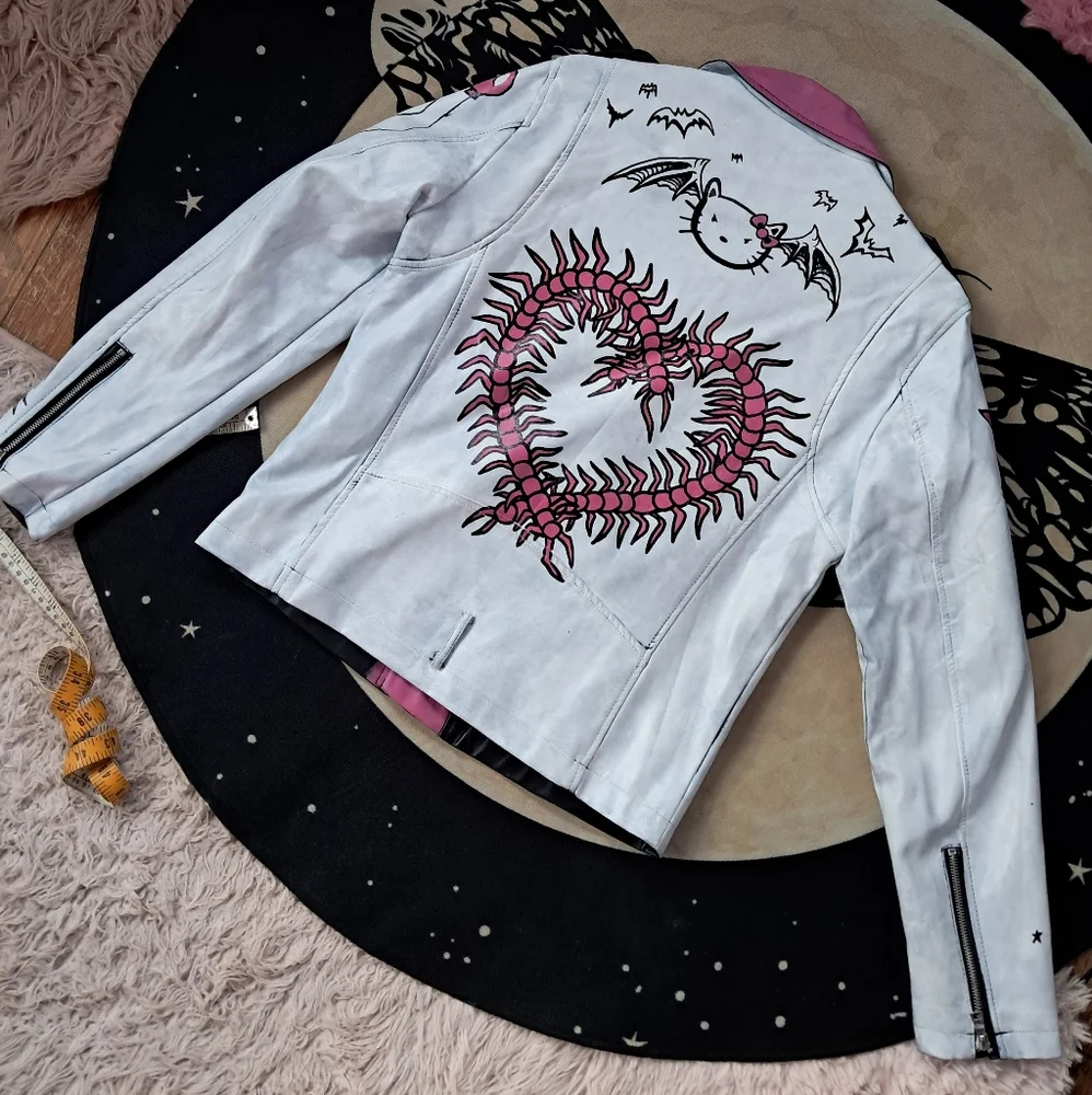 SOLD @MARKET  Fun kawaii goth custom hand painted OOAK faux leather jacket - Picture 2 of 15